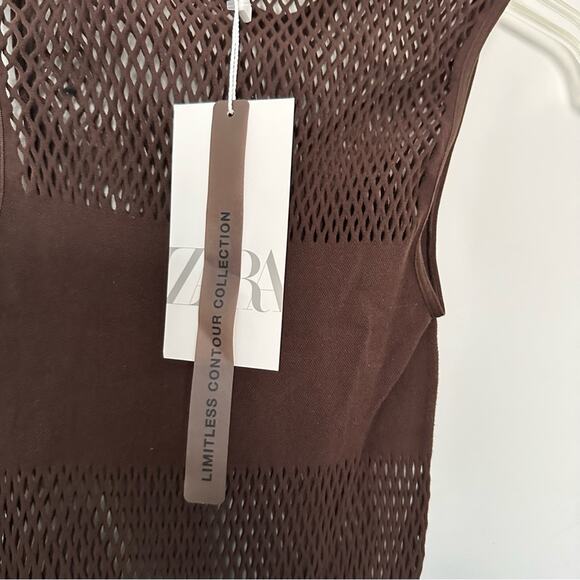 New Zara Brown Seamless Mesh Bodysuit Top Size Large - Picture 10 of 13